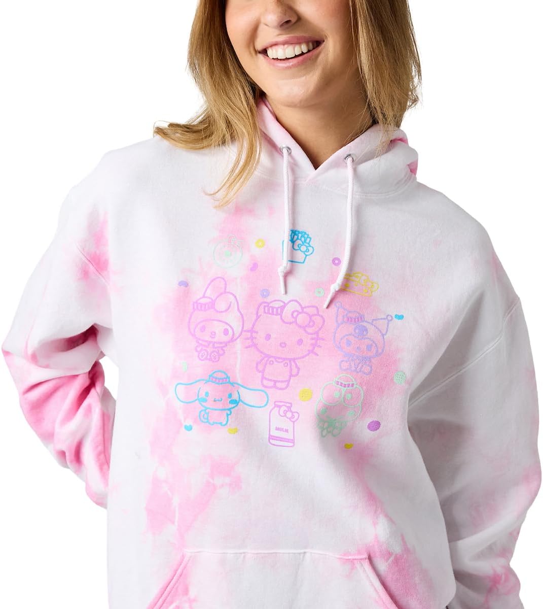 Hello Kitty & Friends Circle Of Friends Women's Pink Cloud Wash Long Sleeve Hooded Sweatshirt