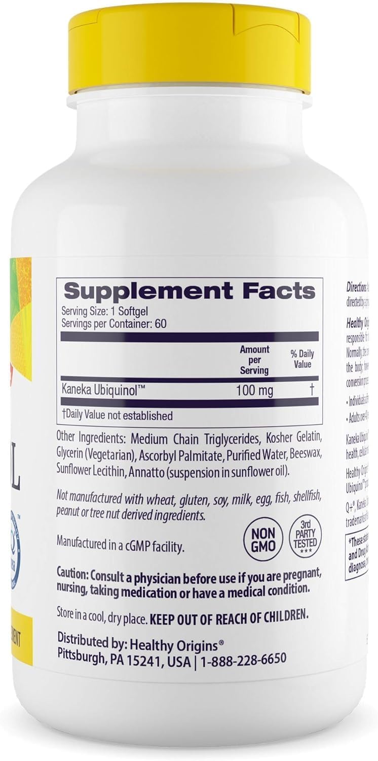 Healthy Origins Ubiquinol 100 mg (Kaneka QH, Non-GMO, Gluten Free, Heart Support, Energy Support), 60 Softgels - Image 3