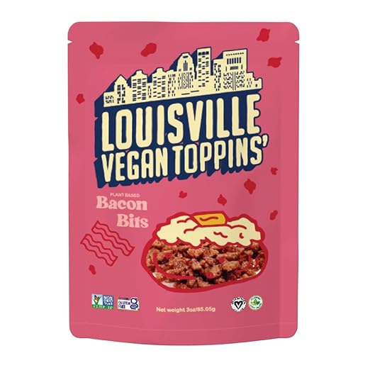 Louisville Vegan Jerky – Toppins’ Bacon Bits, Vegetarian and Vegan Meat - Non-GMO Soy Protein, Gluten-Free High Protein Vegan Snacks