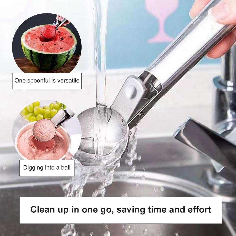 Porzionatore per Gelato 4.8cm,Cucchiaio Porzionatore Paletta,Cucchiaio per Gelato in Acciaio Inox,Con 18cm Bastoncini per Cocktail,Per Palla Gelato,Polpette Di Carne,Palla Melone,Cottura