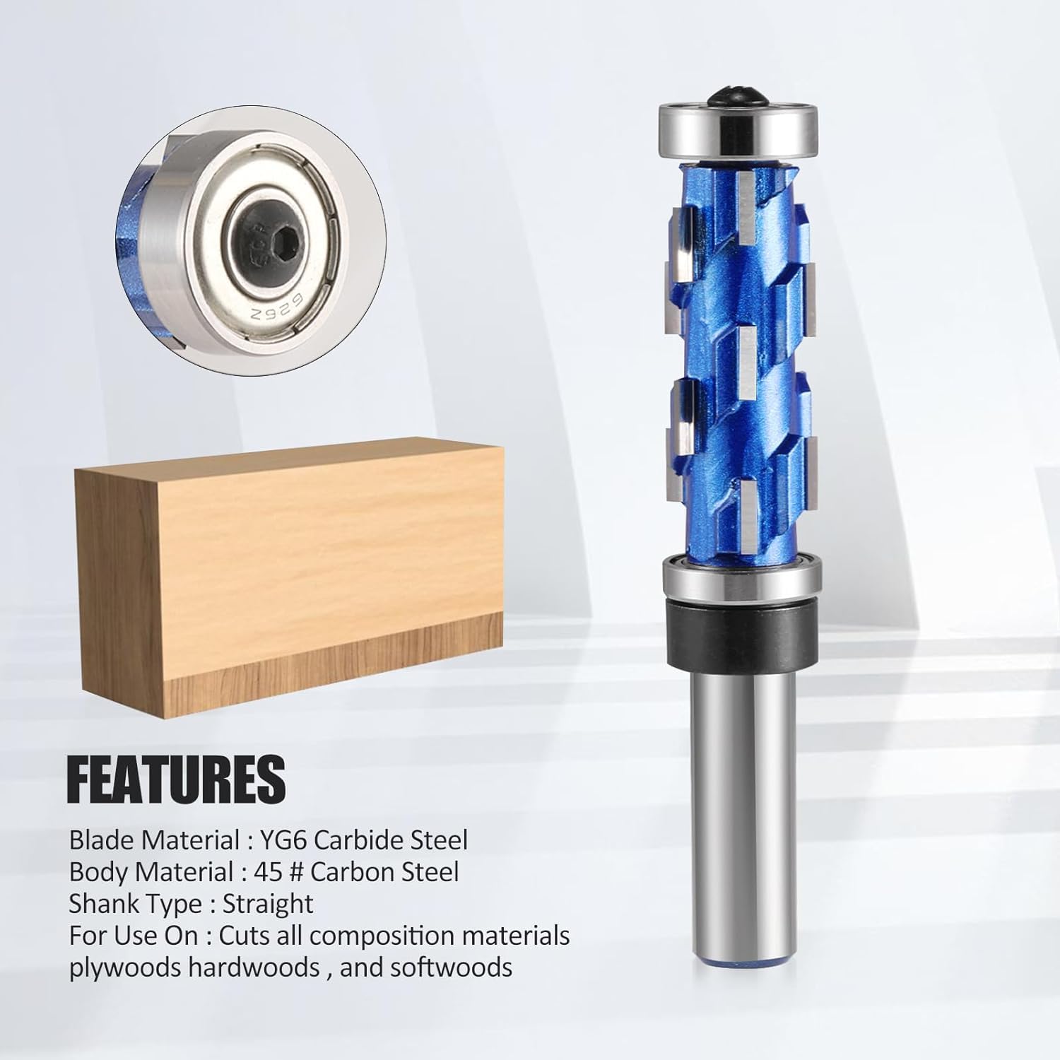 Fresa da 1/2" con codolo a filo, fresa in metallo duro integrale, spirale, doppio cuscinetto, punta per router CNC per legno (12,7 mm x 65 mm)
