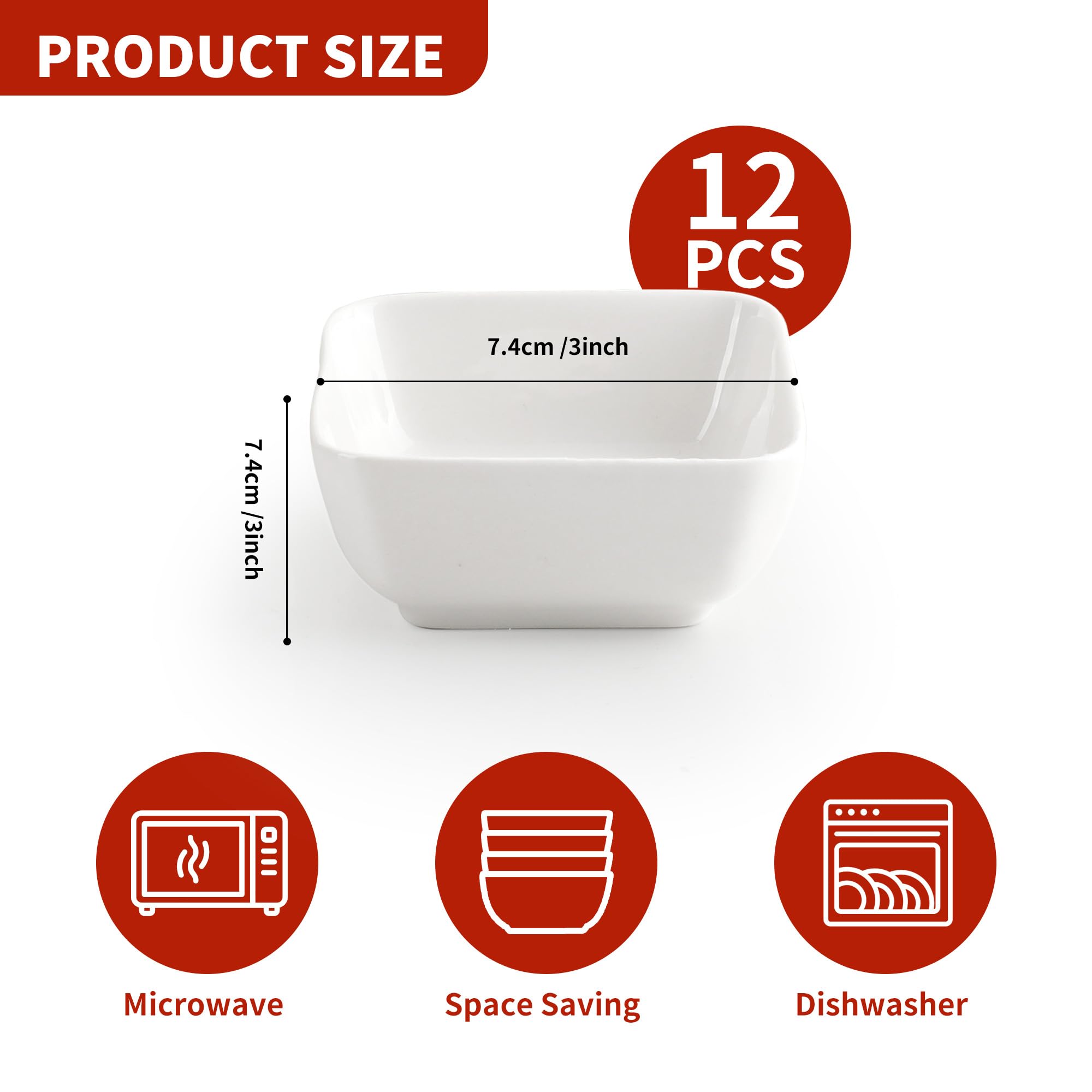 YKUKIZEE 12 PCS Small Ceramic Soy Sauce Bowl 3 Oz, White Porcelain Side Dish Bowls 7.5 cm - Image 2