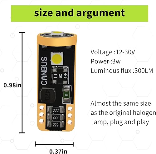 Miniatura 2 de 2 piezas de repuesto de bombillas LED T10 para maletero de automóvil, 3 W 300 LM, accesorios de luz para instrumentos de vehículo, luz de lectura