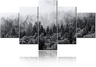 TUMOVO Large 5 Panel Foggy Forest Canvas Wall Art Black and White Landscape Pictures Modern Canvas Artwork Misty Woods Con...