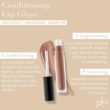 Glo Skin Beauty Conditioning Lip Gloss, Non-Sticky Hydrating, Skinny Dip