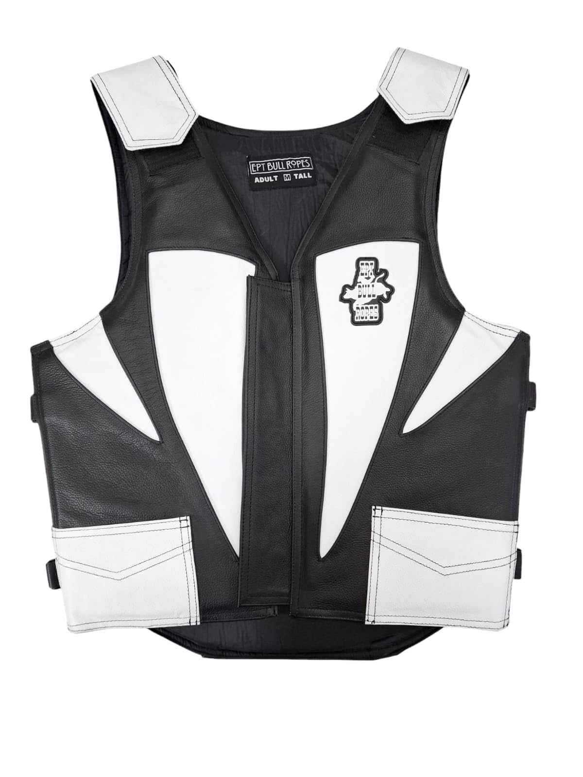 EPT Leather Bull Riding Vest v3.0 - Black & White Leather EPT Brand - Adult Large Sizes: