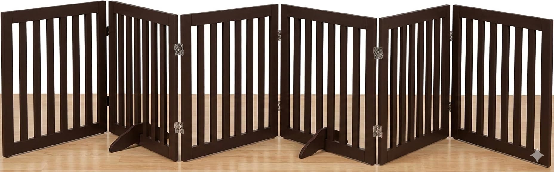Freestanding Wooden Dog Gate | Pet Safety Barrier for Doorways, Stairs & Hallways | Puppy Gate for Small & Medium Dogs | Kids Safety Room Divider | No Drill Portable Fence (Brown, 6 Panel)-image-44