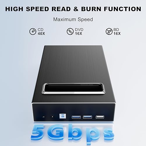 Miniatura 3 de Unidad Bluray externa 4 en 1, 16X USB 3.0 y tipo C Potente escritorio externo Bluray Drive Burner DVD Burner Cargador de unidad óptica HDD Recinto