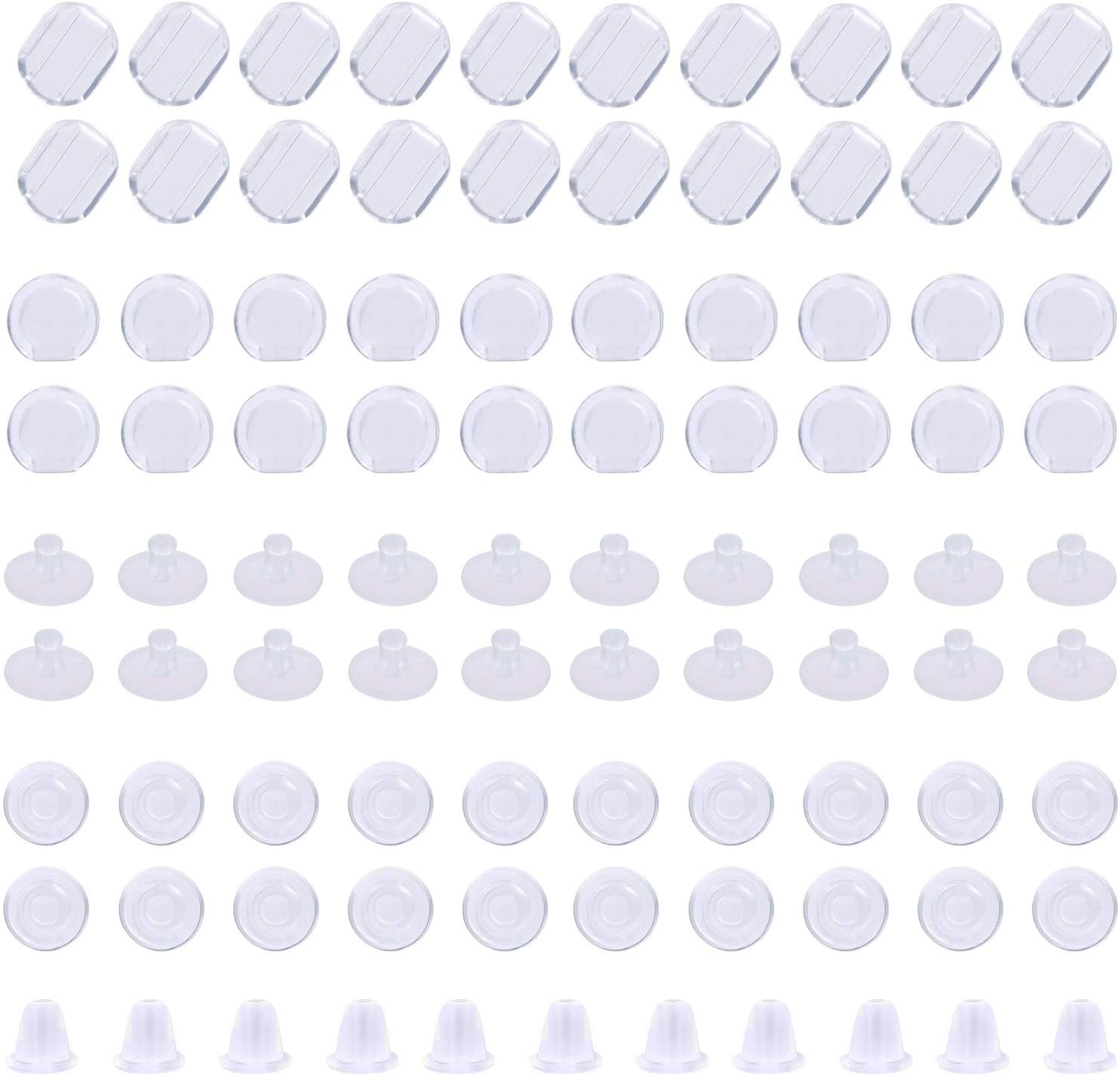 130 Pieces 5 Size Clear Earring Pads Silicone Earring Backs Earring Cushions for Clips on Earrings