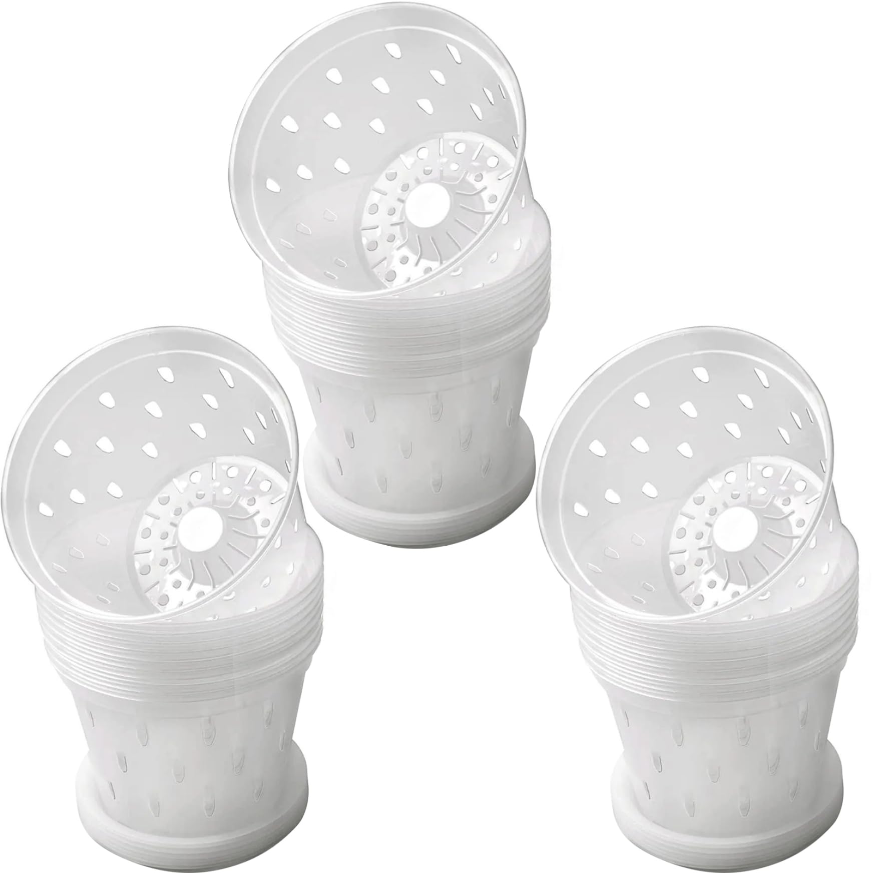 Pots à orchidées 6, 7 Pouces 10 Ensembles de jardinières à orchidées en Plastique Transparent avec Trous et soucoupes Pots de Plantes Transparents Fentes Respirantes pour, Plantes succulen