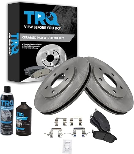 TRQ Kit de pastillas de freno delantero y rotor de cerámica Posi Premium con productos químicos compatibles con Nissan Sentra 2013-2019