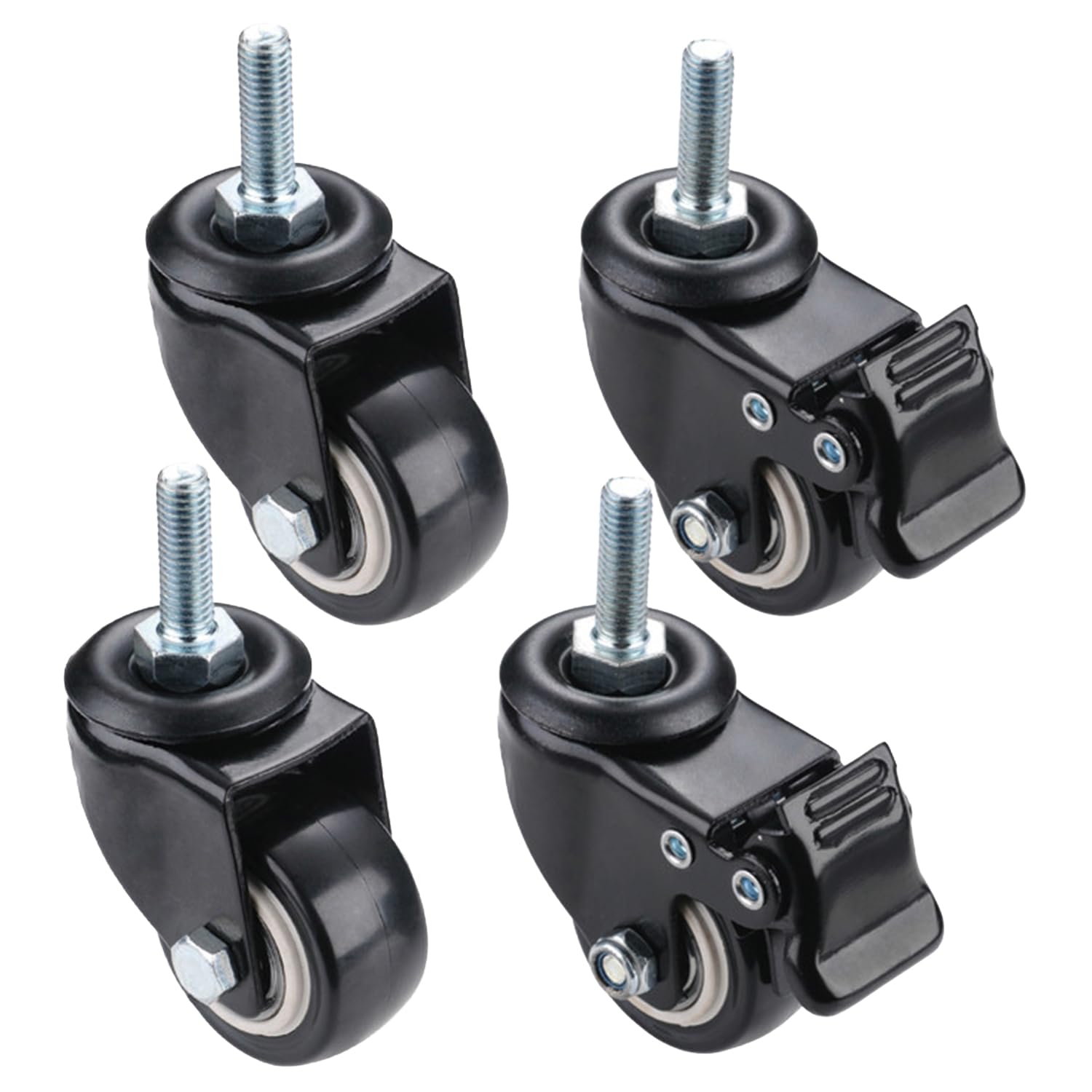 Ruedas para sillas de oficina - 1.5 "goma de protección de piso de seguridad para todos los pisos, incluyendo madera dura - m8x25mm giratorios muebles de hardware con 2 frenos (4)