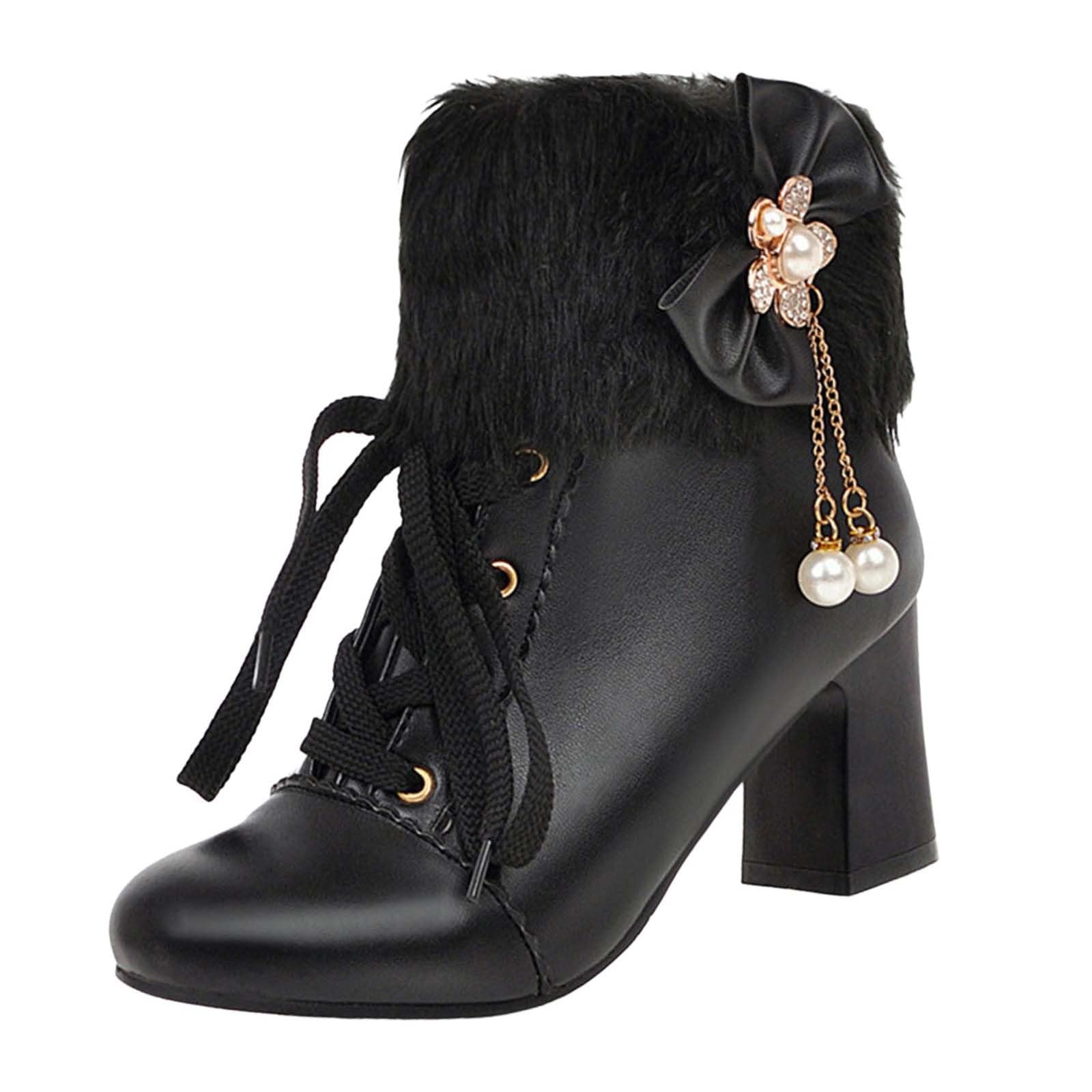 Stivaletti da donna con tacco, eleganti, corti, con tacco a blocco, caldi, invernali, con chiusura a strappo, in pelle, per donne