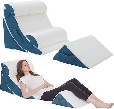Wedge Pillow Set for After Surgery 5PCS Orthopedic Bed Wedge Pillow Set for Sleeping, Body, Back and Leg Pain Relief Comfortable & Adjustable Support Pillows-Anti Snoring Blue