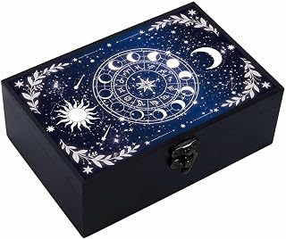 CREATCABIN Wooden Tarot Storage Boxes Witch Box Black Wood Tarot Box for Cards Crystal Holder Rectangle Trinket Keepsake Decorative Storage Bin for Jewelry Home Decor 4.3x6.5x2.3Inch