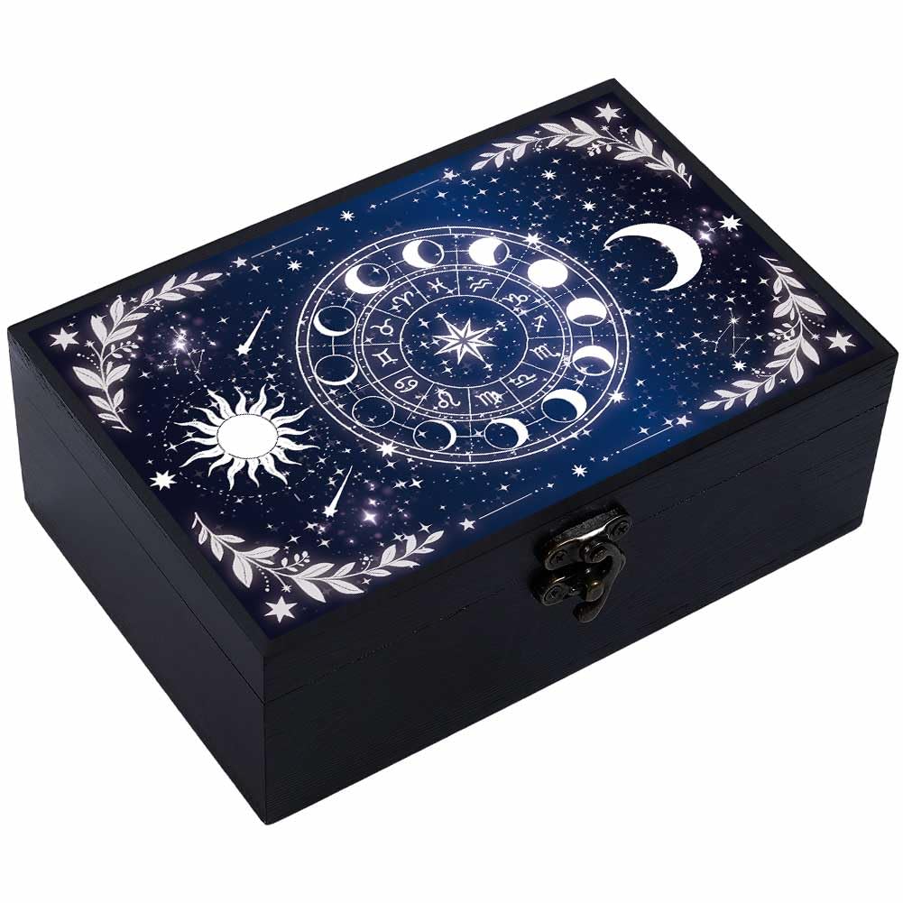 CREATCABIN Wooden Tarot Storage Boxes Witch Box Black Wood Tarot Box for Cards Crystal Holder Rectangle Trinket Keepsake Box Decorative Storage Bin for Jewelry Home Decor 4.3x6.5x2.3Inch โ image 1