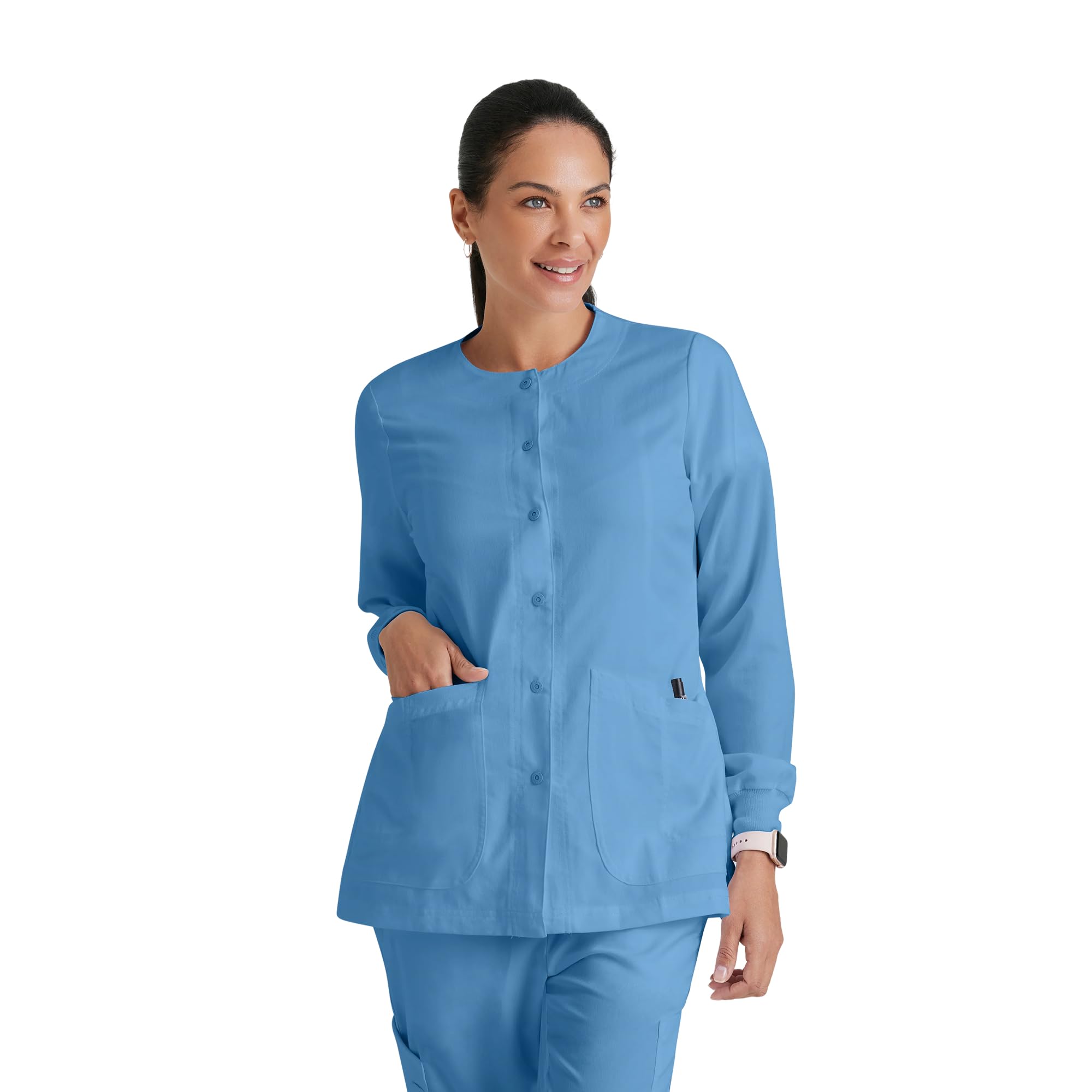 Grey's Anatomy Scrubs - Jamie Warm-Up Jacket for Women, Fitted Back with Belt Inset Super-Soft Women's Scrub Jacket