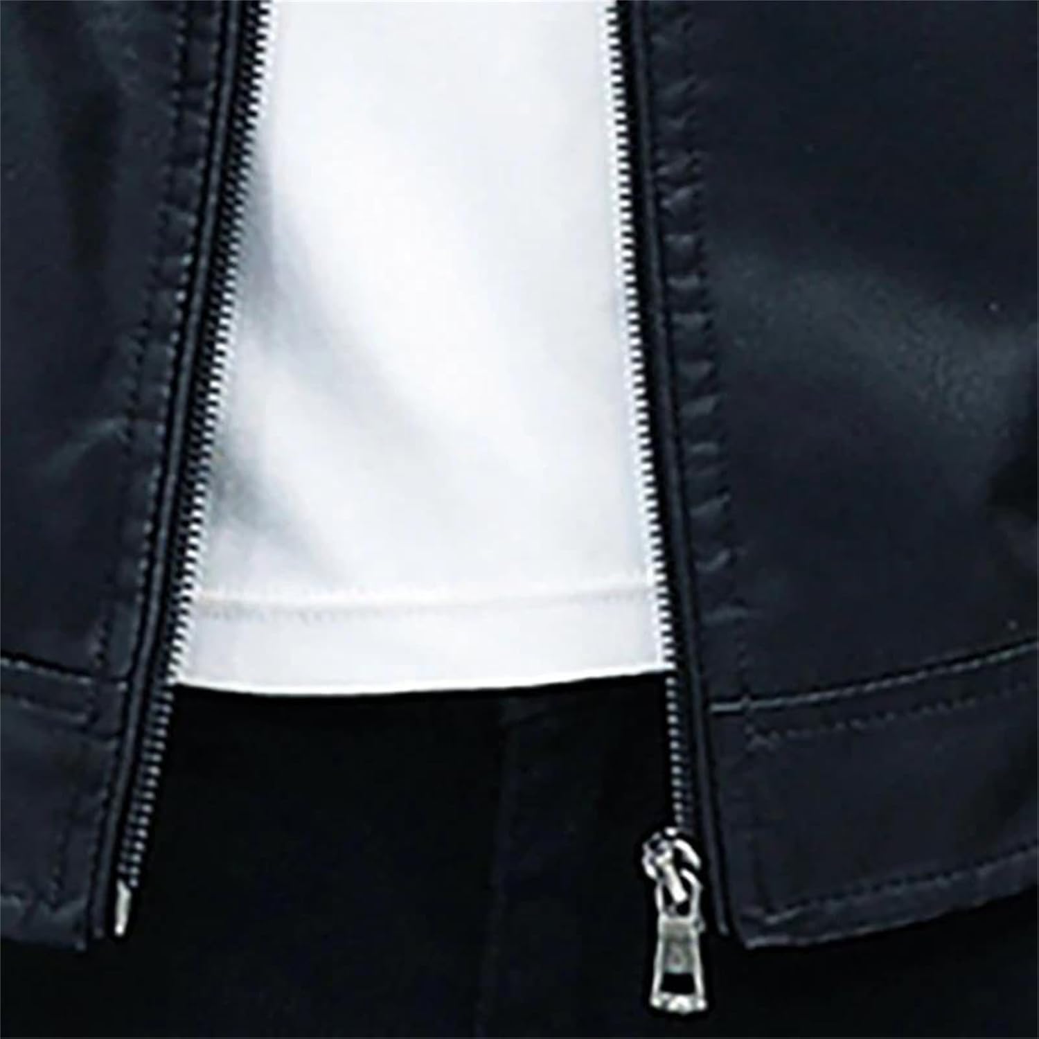 Men's Faux Leather Blazer Jacket Slim Fit Stand Collar Casual Business Coat With Pockets Motorcycle Jacket