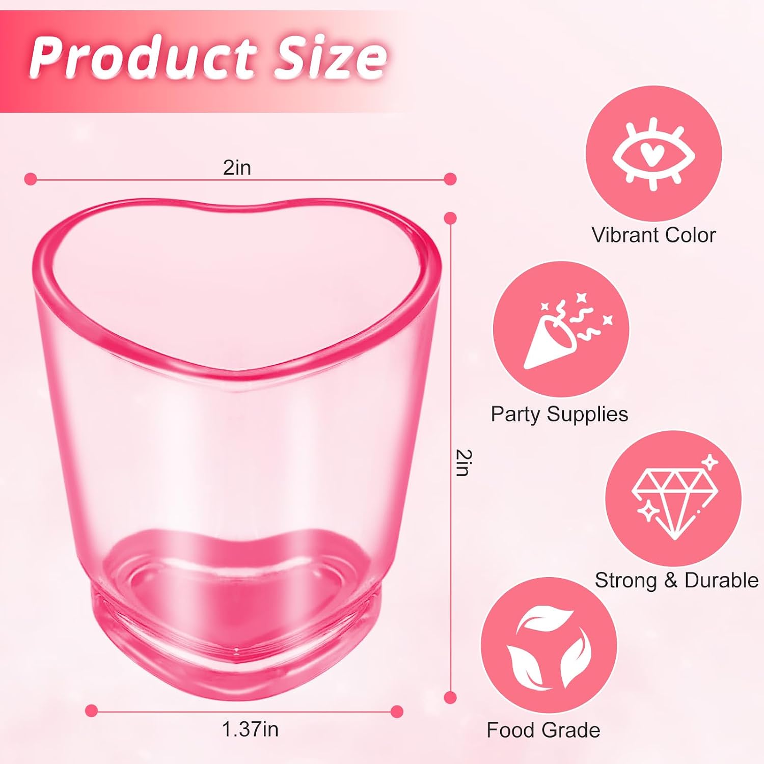 Plastic Shot Glasses of 8 Pcs, 1.5 oz Cute Pink Shot Glasses Set, Heart Shaped Shot Cups Bulk, Reusable Mini Beer Stein Tasting Glass Juice Cups for Whiskey, Tequila, Vodka, Mother's Day Decor