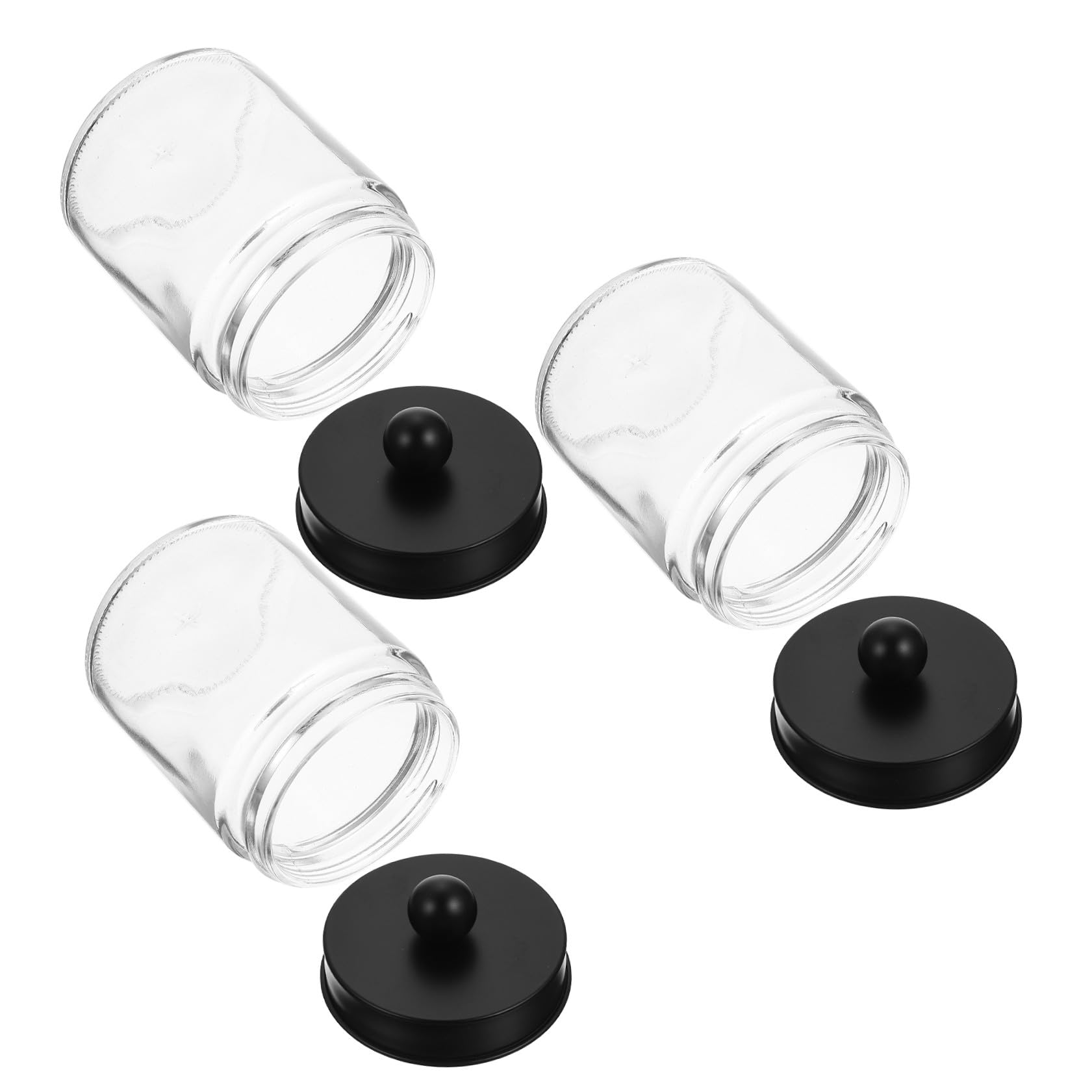 Transparenter Wattebauschhalter und Einfach Zugänglich aus Glas 3 Stück Leichter Badezimmer Organizer mit Edelstahl Deckeln Klar im Design für Vanity