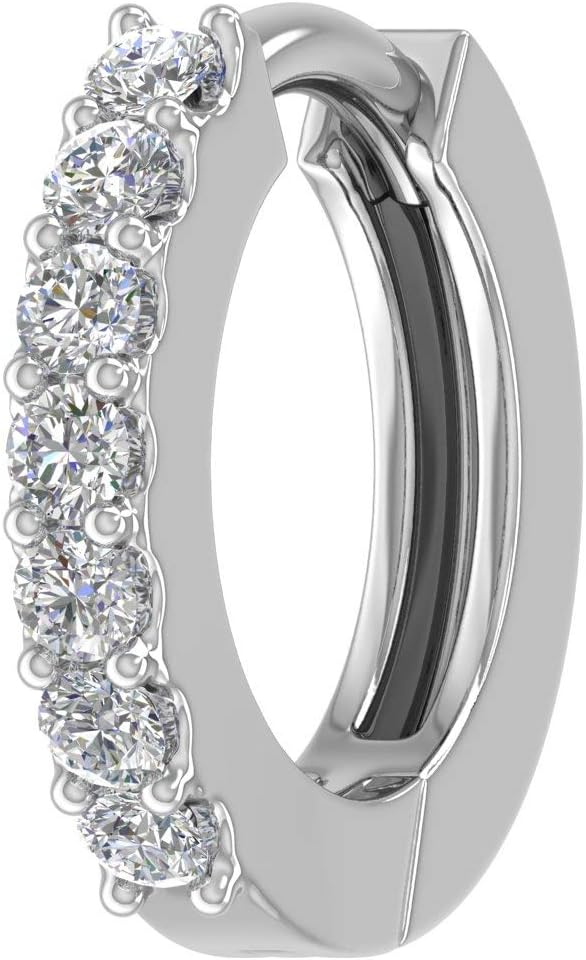 0.13 Carat Natural Diamond Hinged Hoop Nose Ring in 14K Gold, 7-Stone Prong-Set Nose Stud, Body Piercing Jewelry for Women (I2-I3 Clarity)