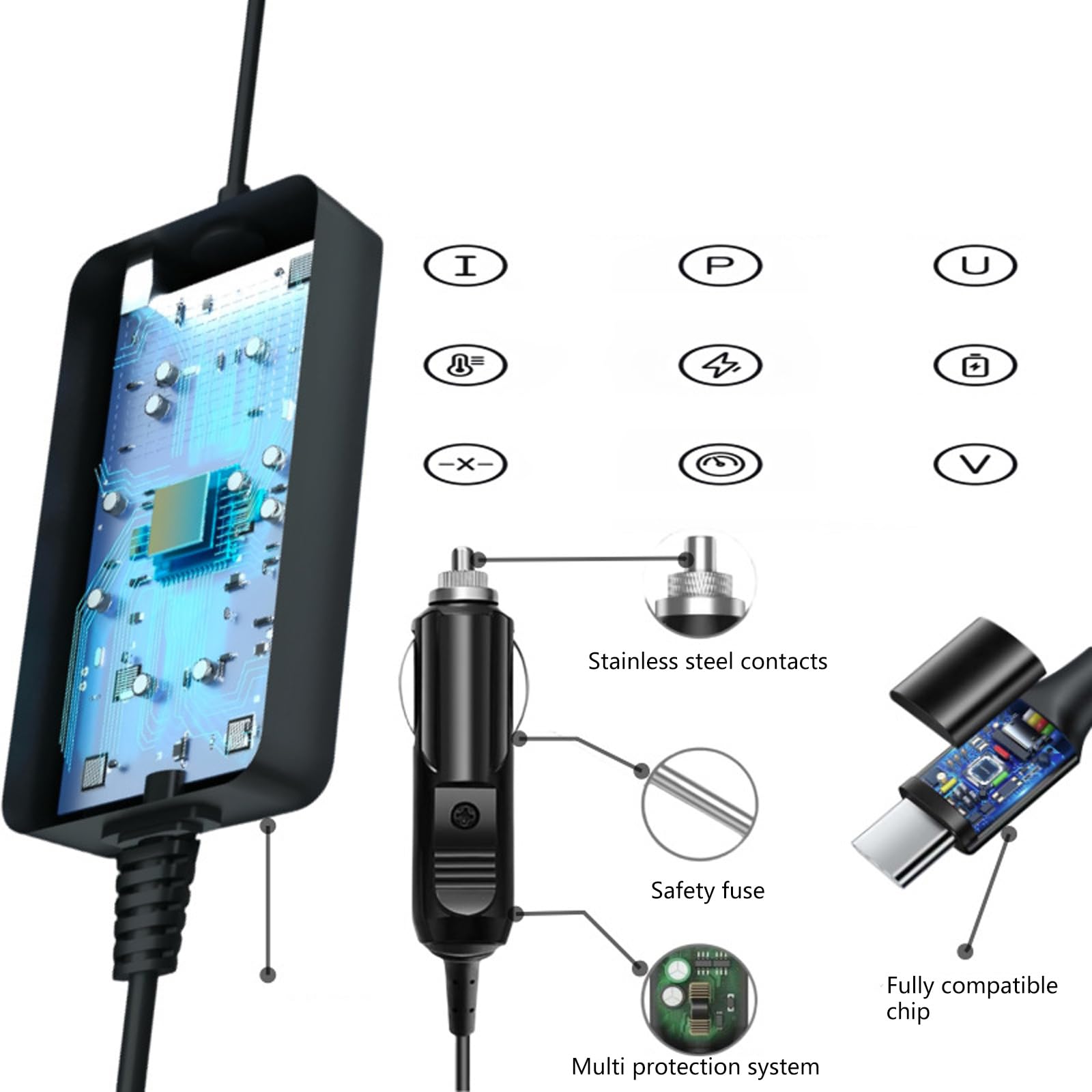 Potente caricabatterie da auto da 100 W, ricarica rapida USB C per laptop, smartphone, design adatto ai viaggi, adattatore per auto a ricarica rapida per computer portatili
