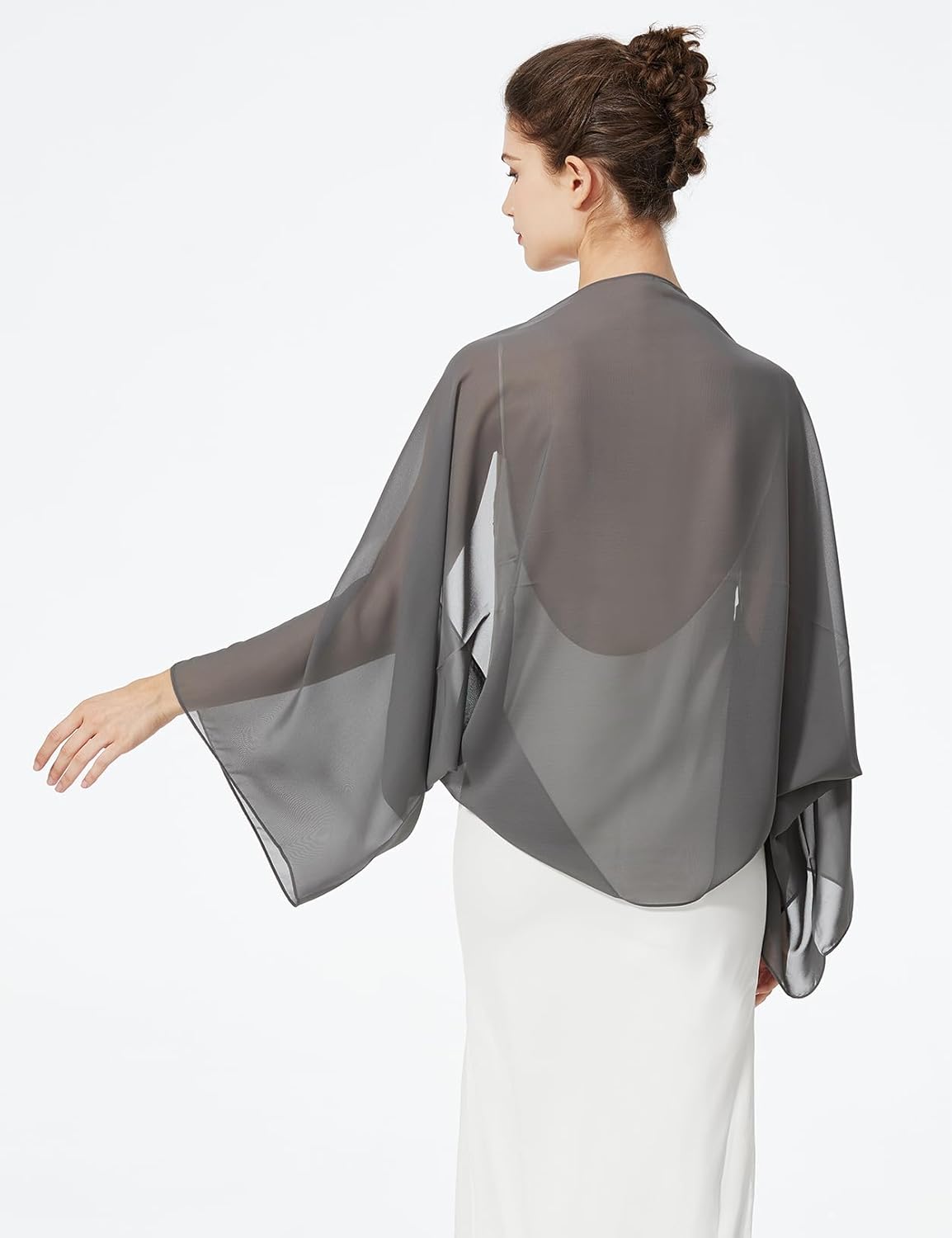 BEAUTELICATE Bridal Wedding Chiffon Shawl Shrug with Arm Hole Bridesmaid Cover Up Evening Party Summer Shawl - Image 3