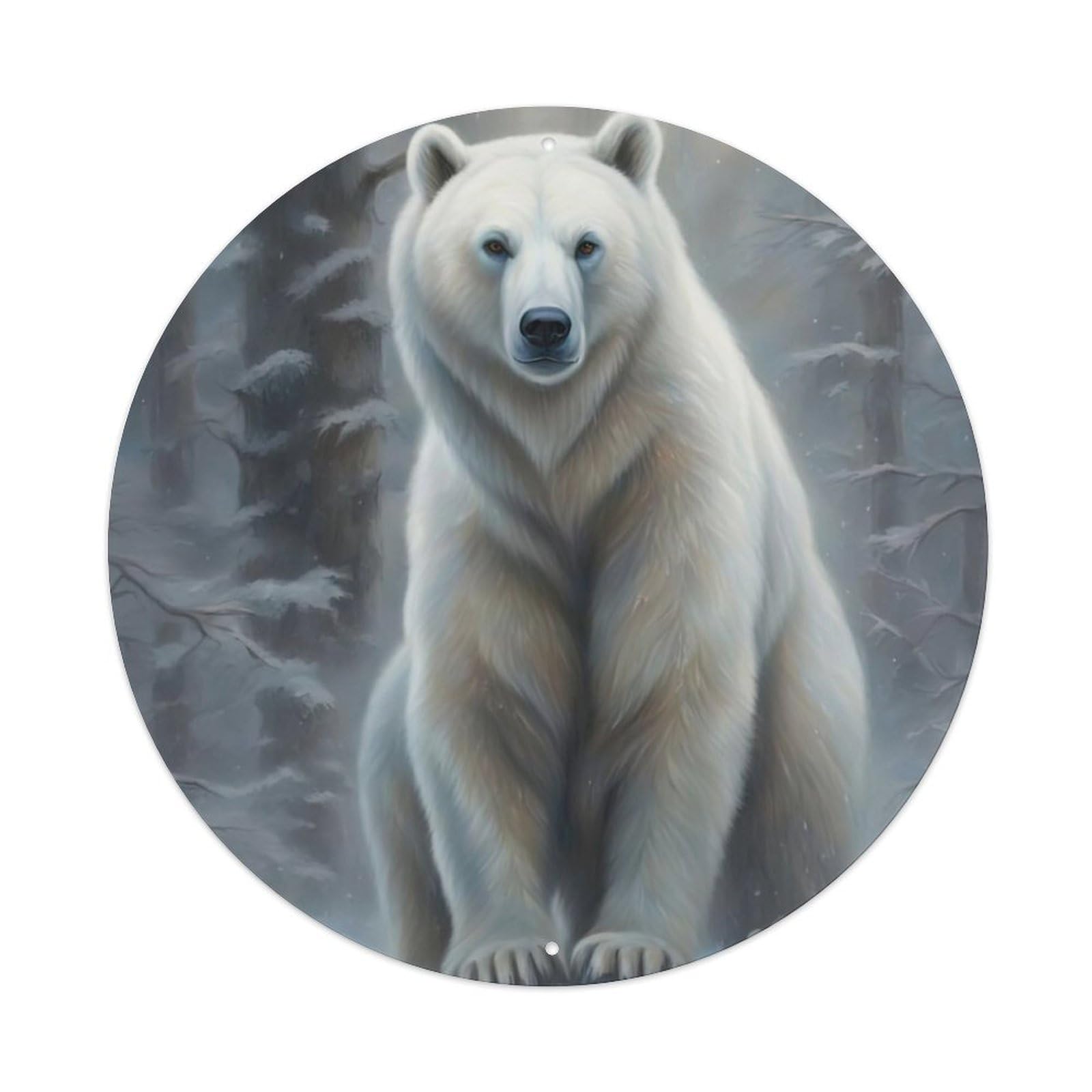 Animal Artwork The Lonely Polar Bear in The Forest Vintage Metal Tin Sign Plaque Wall Decor for Cafe, Club Bar, Office, Garden Metal Poster 8x8Inch