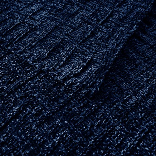 Rudong M Navy Blue Chenille Knit Throw Blanket, Cozy Soft Cable Knitted Blankets, Warm Chenille Knitted Blanket For All Seasons, Textured Fluffy Throw Blanket For Couch, Bed, Sofa, 50"X 60" #TOP4