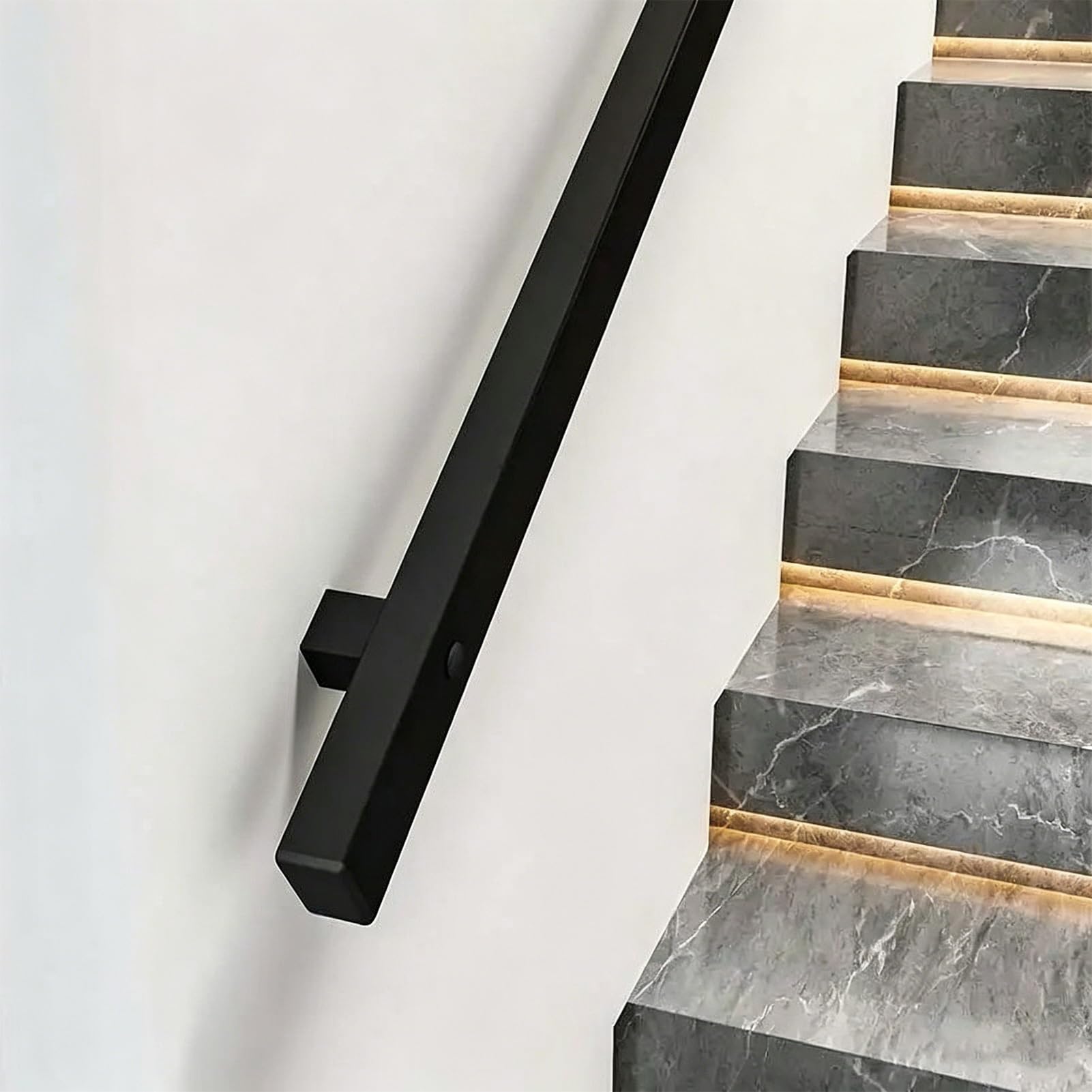 Drsyffsup One Color Wrought Iron Handrail - Non-Slip Square Pipe Design, Outdoor Grab Rail, Stairs Handrail Banister Rail Safety Support Kit For Indoor Outdoor Stairs, Porch, Walkway, Elderly Use(11.5Ft/350Cm)