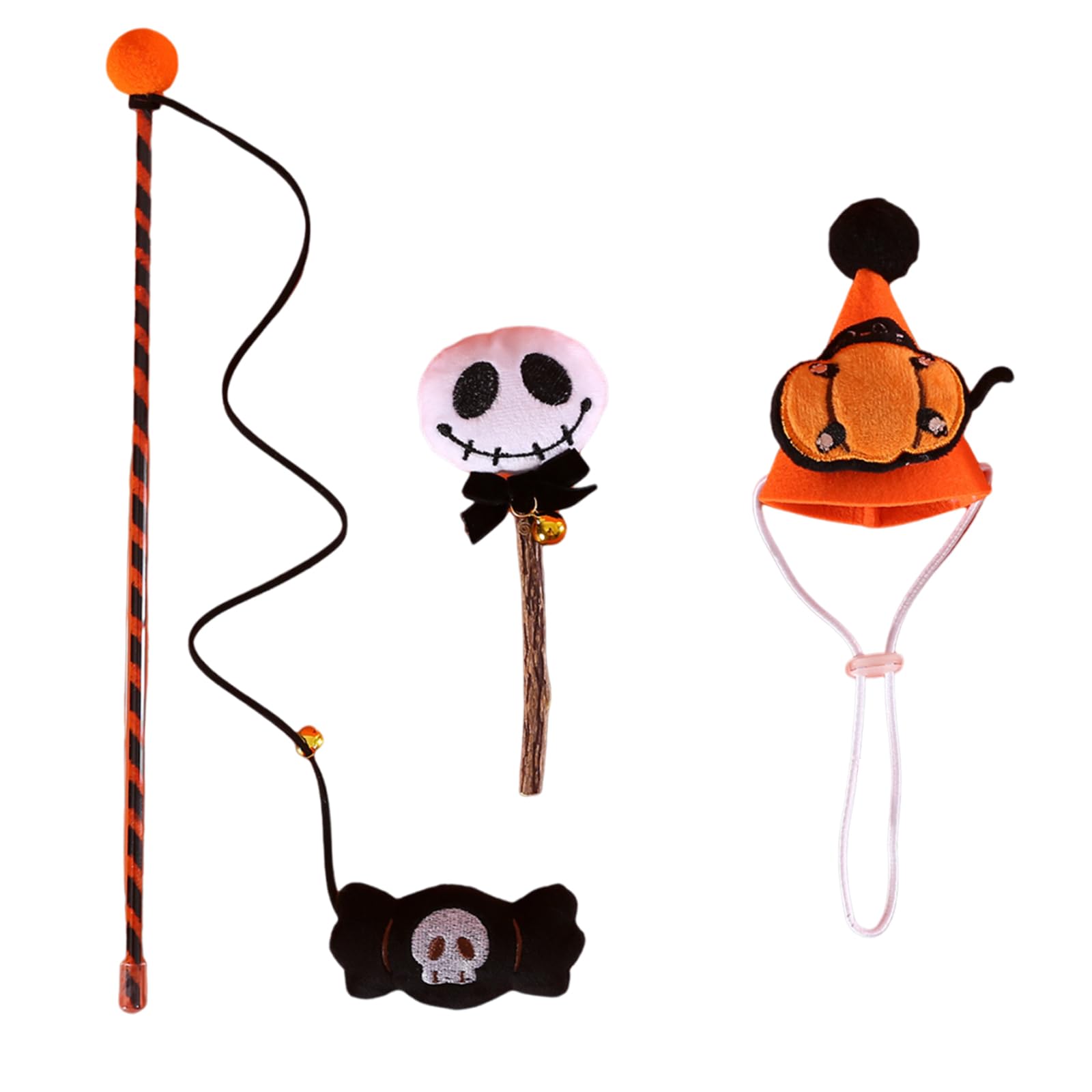 oringnat Halloween Cone Hat for Cat Chewing Toy Funny Fishing Rod Funny Exercise Teaser Stick Toy for Felines