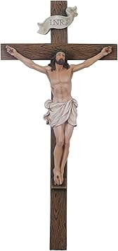 Grace4Joy Crucifix Wall Cross, 15 Inches Crucifijos Catolicos Religious Home Decor, Hand Painted Jesus Cross for Wall Catholic Housewarming Gifts