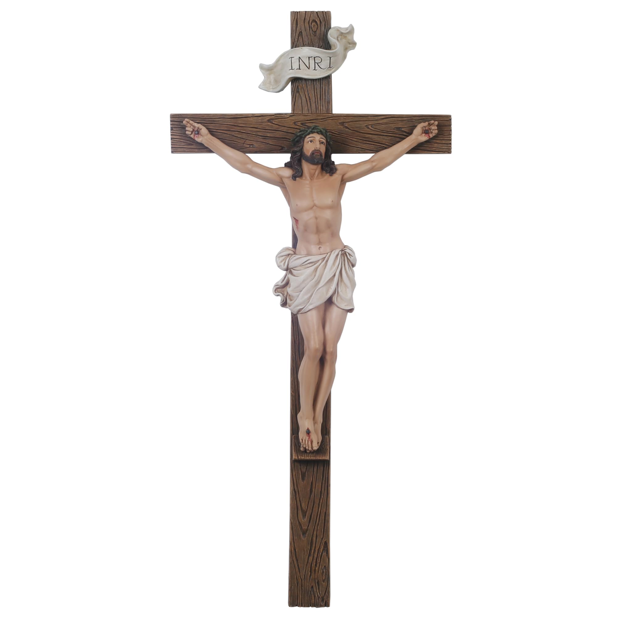 Grace4Joy Crucifix Wall Cross, 15 Inches Crucifijos Catolicos Religious Home Decor, Hand Painted Jesus Cross for Wall Catholic Housewarming Gifts Realistic-15IN