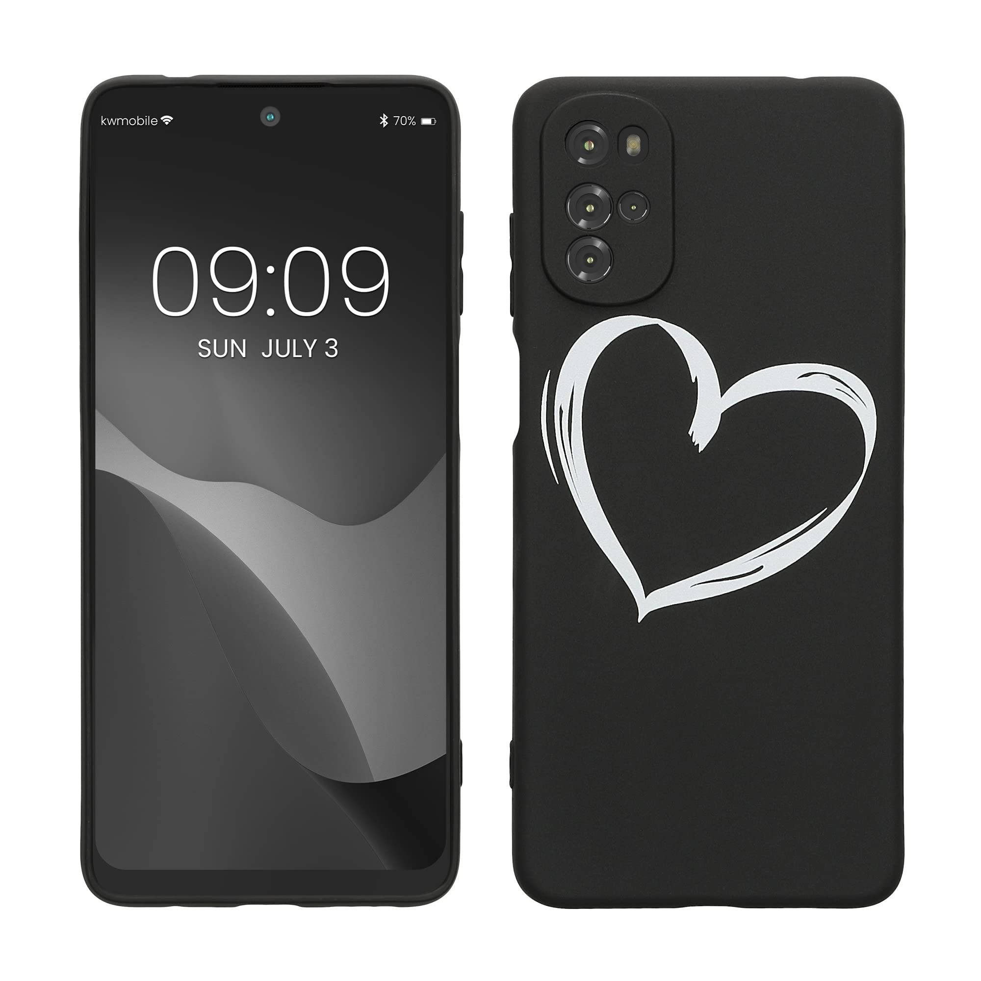 kwmobile TPU Silicone Case Compatible with Motorola Moto G22 - Case Soft Cover - Brushed Heart White/Black