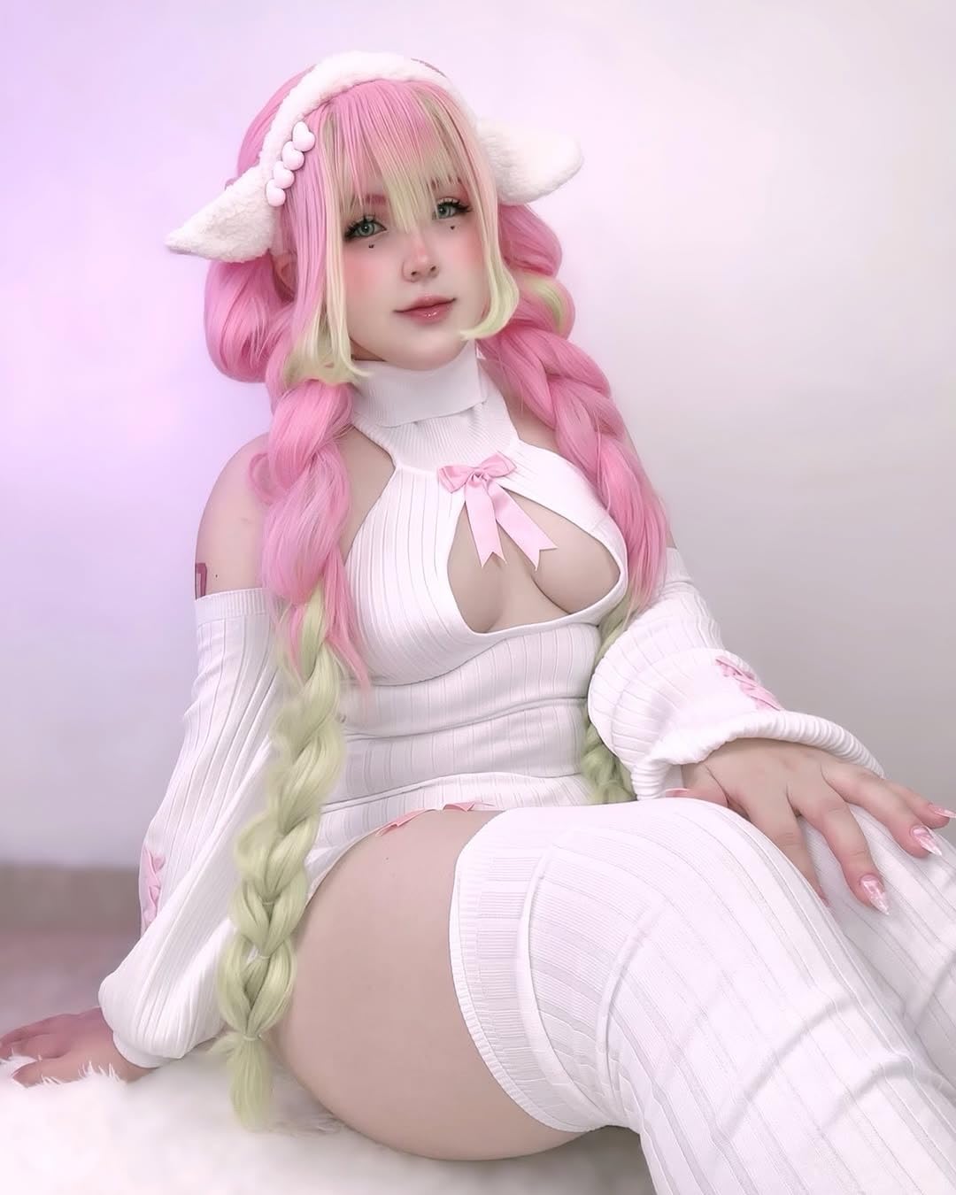 KORURACLUB Bow Sweater Costume（3-PIECE SET） premium sweater cosplay lingerie Bow Sweater succubus lingerie: White Small/Medium