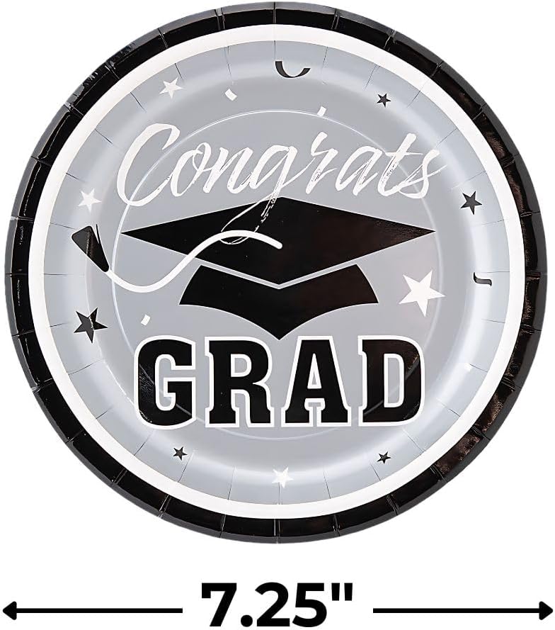 Fun Express Congrats Grad Solid Color Paper Dessert Plates - 25 Ct. - Great for Graduation Parties for School and College (Silver)