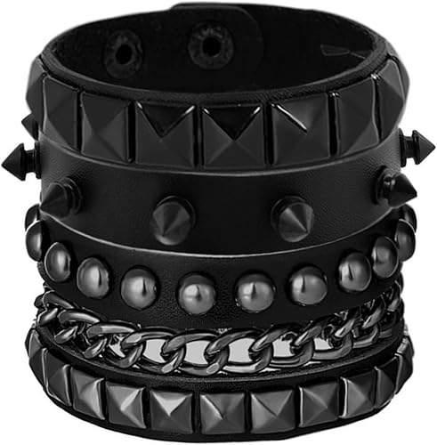 3 pulseras de cuero punk rock para mujer, accesorios de joyería Emo Pop de los años 80 y 90, accesorios de joyería retro con pinchos ajustables