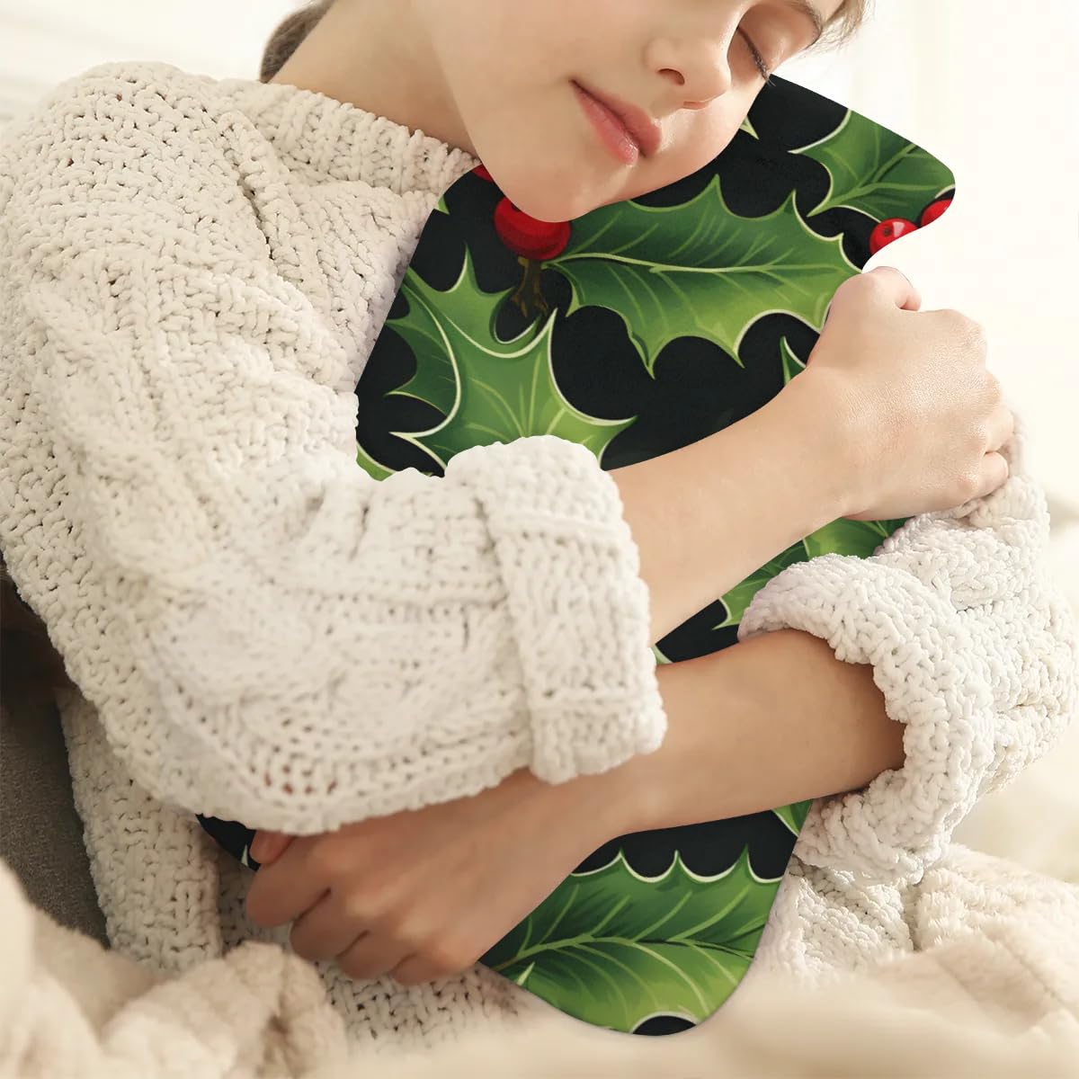 Hot Water Bottle with Soft Cover,2L Holly Berry Flowers Hot Water Bag for Hot and Cold Compress, Hand Feet Warmer, Fantastic Flowers Rubber Hot or Cold Water Bottle Halloween Christmas Decorations
