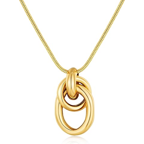 Gold Knot Pendant Necklace for Women Statement Gold Necklace 14K Gold Plated Knot C...