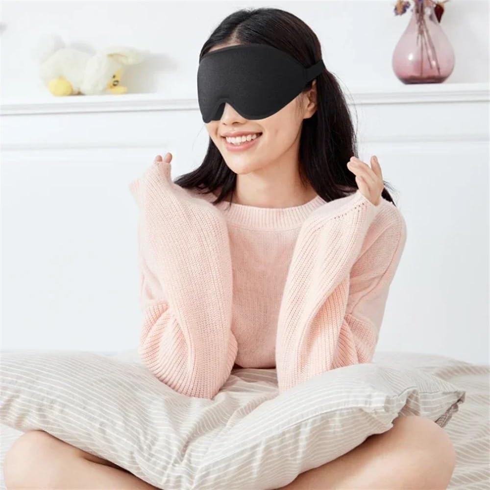 Maschera 3D da viaggio per dormire, naturale, portatile, morbida, in memory foam, imbottita, copertura per gli occhi, maschera per occhiali (nero, 4 pezzi)