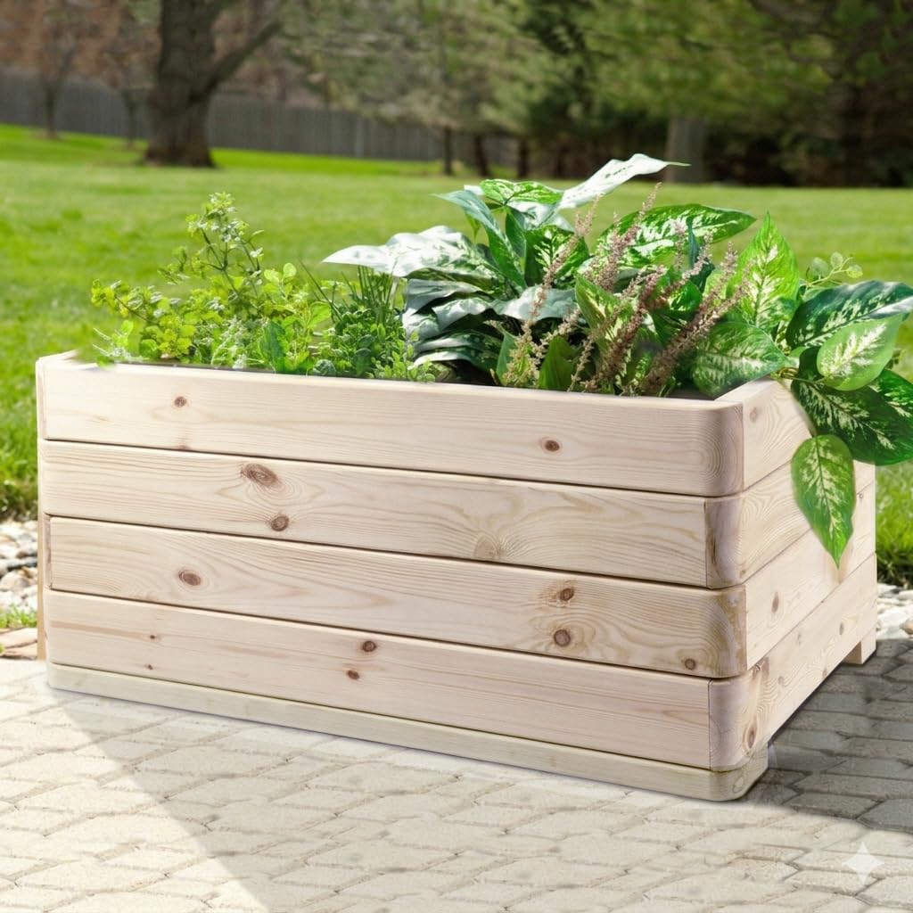 Hochbeet massiver Pflanzkasten Dona (Fichte, 118 x 50 cm) – Stabiler Pflanzkasten mit Vlies, wetterfest & fertig montiert