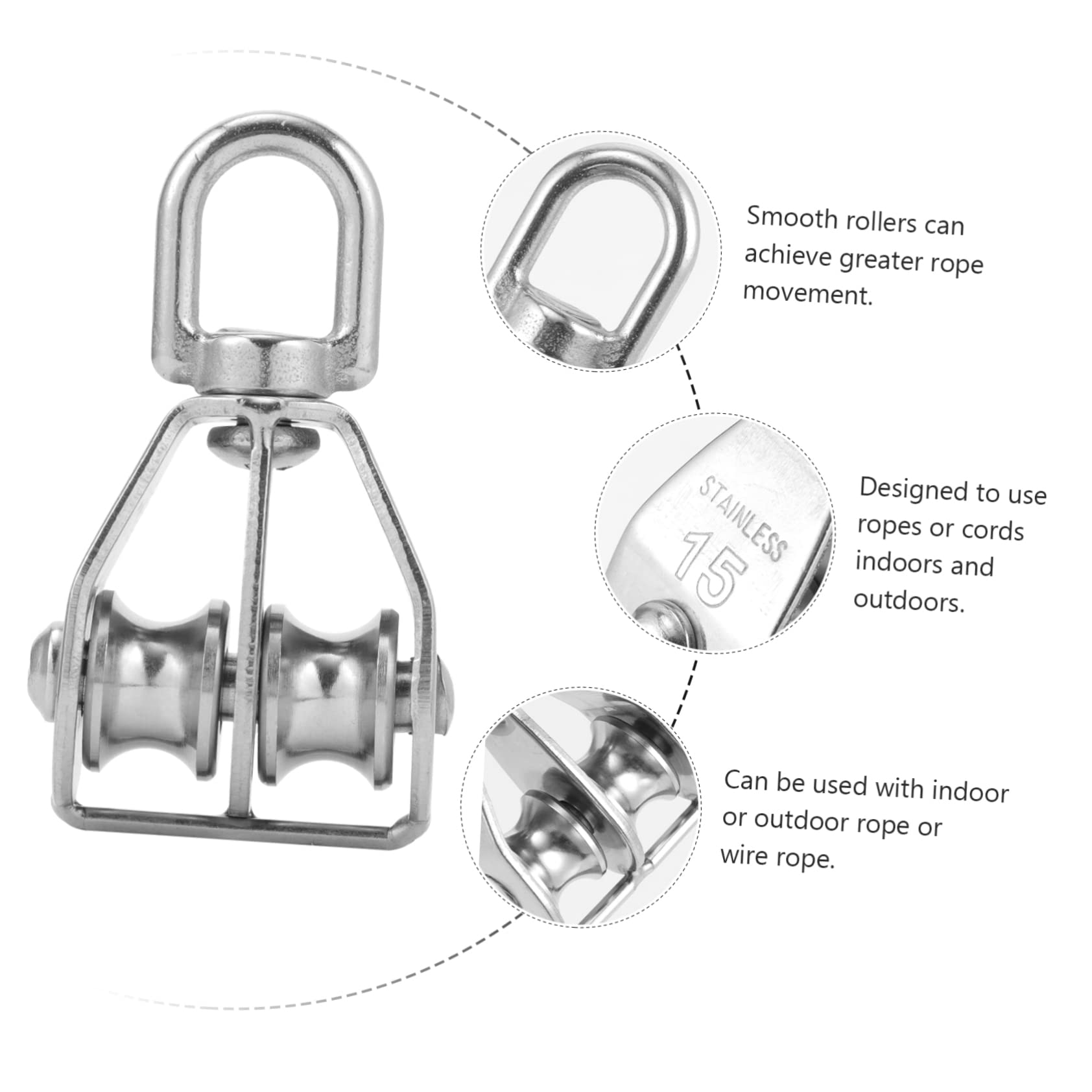 NAMOARLY 2 Pcs Stainless Steel Pulley Double Pulley Transportation Supplies Accessory Pulley Heavy Rigging Towing Wheel Swivel Pulley Wire Rope Cable Loading Silver 304 Stainless Steel