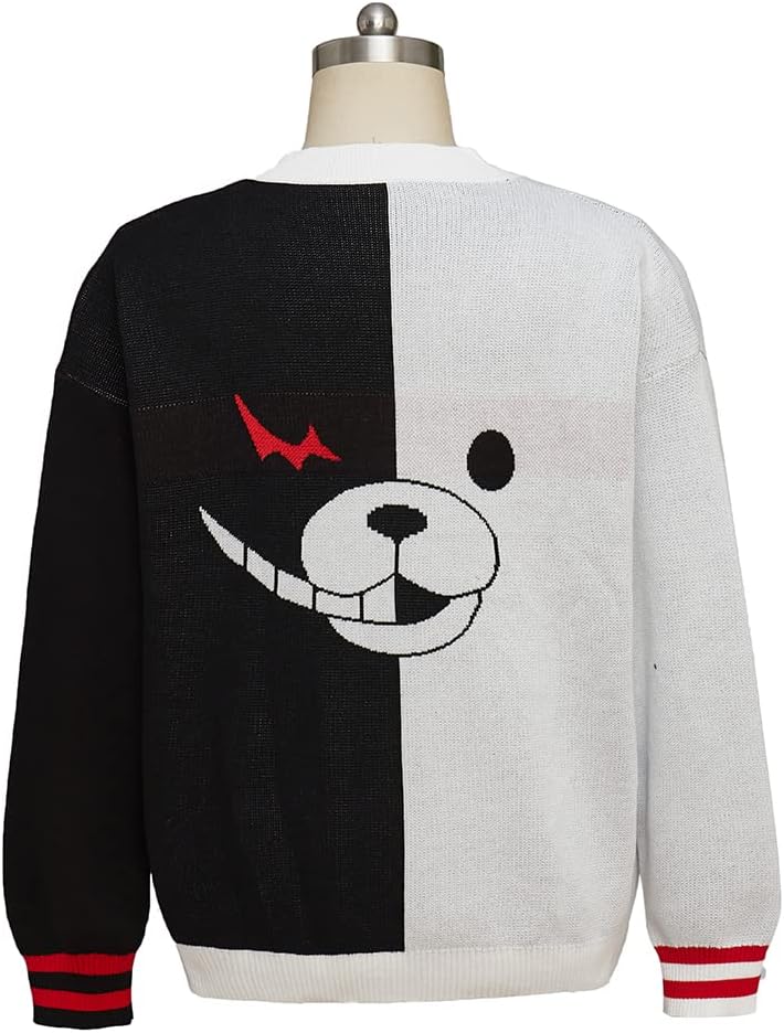 iSHOWcos Black White Cardigan Sweater Unisex Knitted Jacket Warm Coat for Halloween