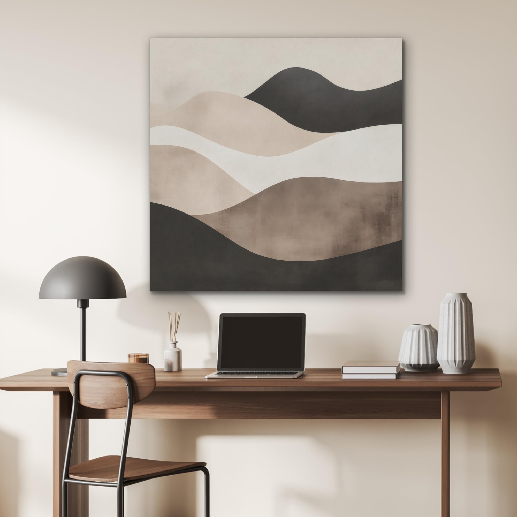 MuchoWow© Decorazione Moderna In Feltro Soggiorno 90x90 cm Pannello Parete Salotto Grande Cornice Camera Letto Astratto - Paesaggio - Onde - Crema