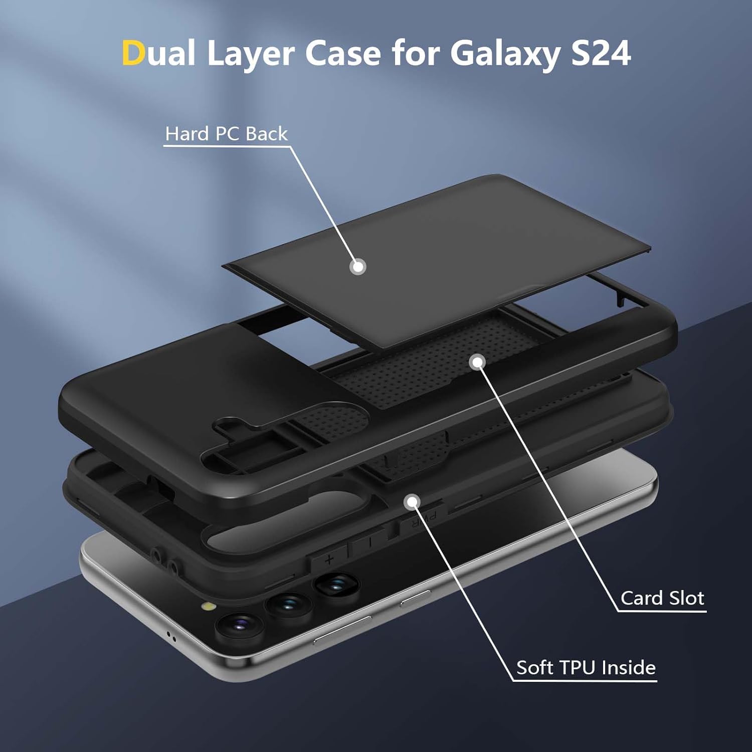 ZUSLAB Card Holder Slot Case Compatible with SAMSUNG Galaxy S24 6.2 Inches 2024, Phone Wallet Case for Galaxy S24, Shockproof Rubber & PC Bumper Dual Layer Cover for Women Men teens, Black - Image 5