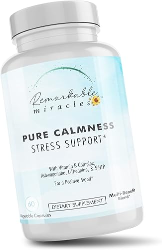 Milagros notables, apoyo para el estrés Pure Calmness, con complejo de vitamina B, Ashwagandha, L-teanina y 5-HTP, para un estado de ánimo positivo