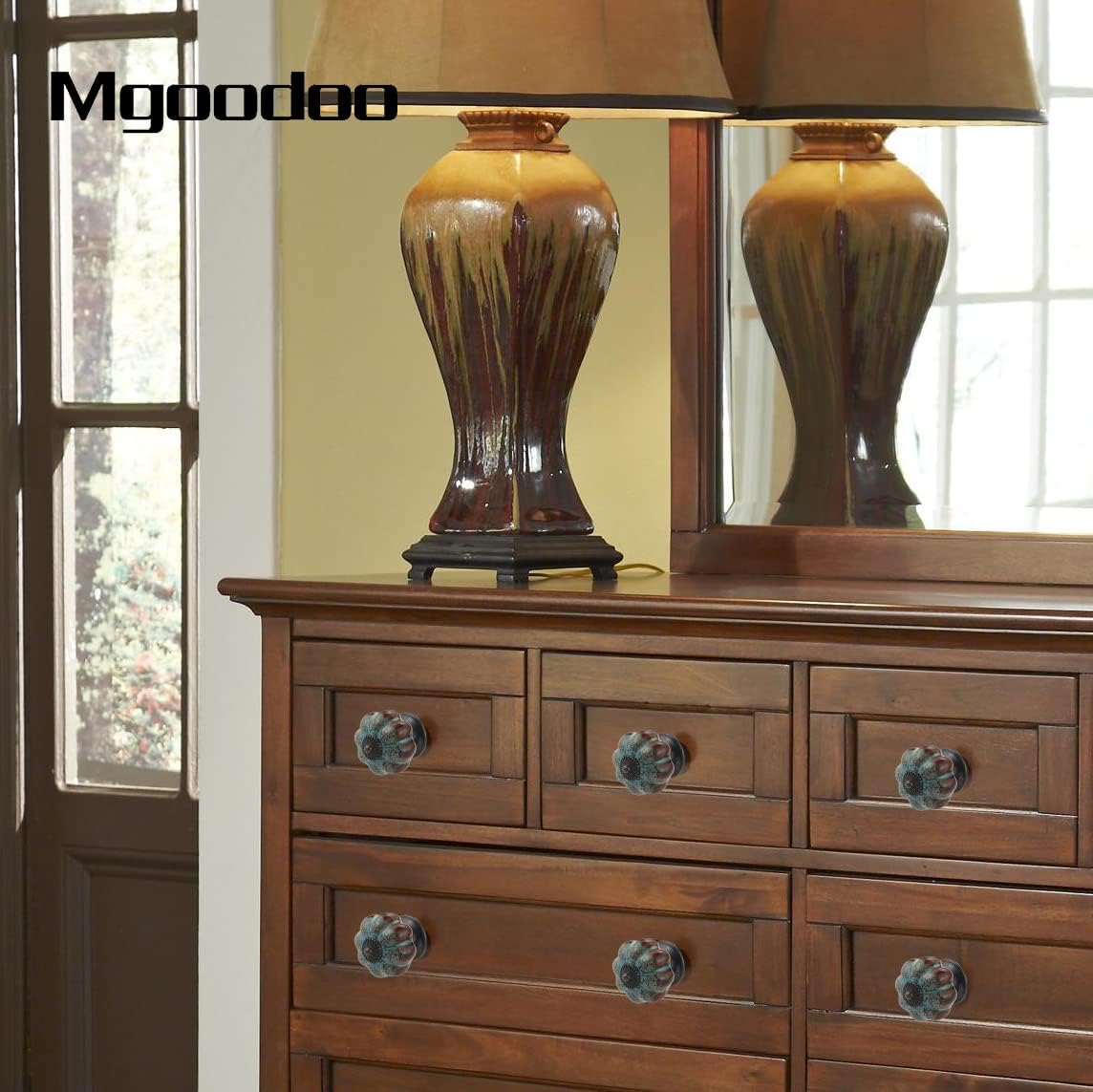 Mgoodoo 20PCS Ceramic Cabinet Knobs, 1.57'' Decorative Pumpkin Knobs for Dresser Drawer Pulls Vintage Kitchen Hardware Handle Home Decor Blue