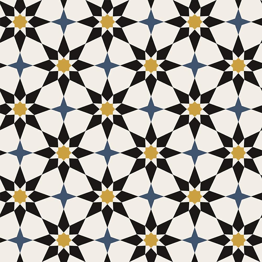 Moroccan Tile Stickers for Kitchen Backsplash Bathroom Floor Wood Glass Stick Home Decor Furniture(36 Pic) (Blue & White, 8X8 Inch)
