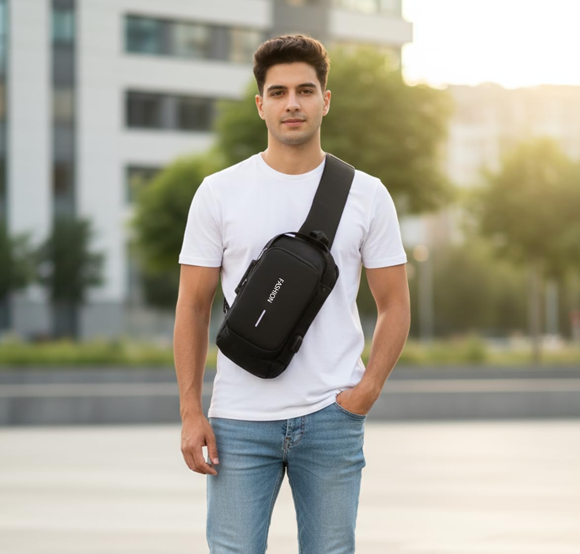 Unisex Anti-Theft Sling Bag with USB Port, Water-Resistant Crossbody Chest Backpack for Travel & Work - Image 3