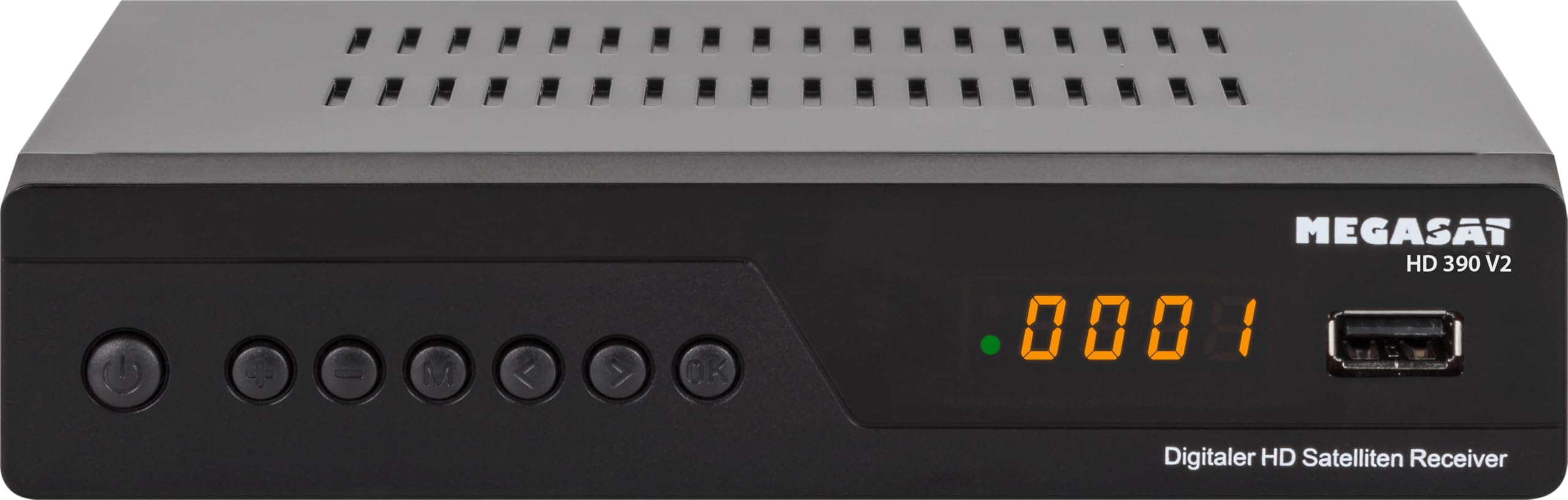 Megasat HD 390 – Récepteur Satellite HD (DVB-S/DVB-S2, Lecteur multimédia, HDMI, Péritel, 2 × USB, écran) – Noir